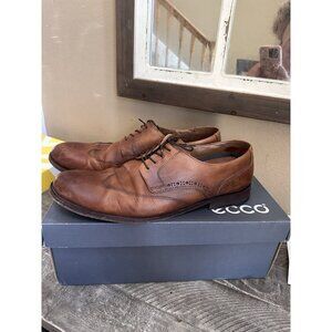 Ecco Oxford Dress Shoes Mens Sz US 12 EUR 45  Brown Leather Lace Up Extra Width